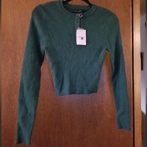 Green Ribbed Long Sleeve Top